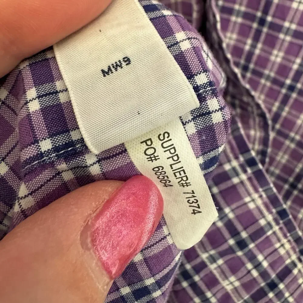 Polo Ralph Lauren Classic Fit Cotton Button Down Purple‎ Blue Plaid Mens Medium
